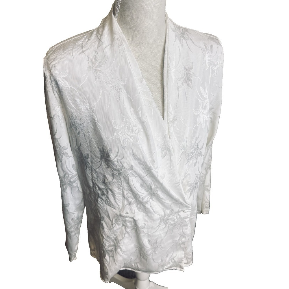 Vintage Ivory wrap Blouse Lloyd Williams sz 10 romantic dressy textured floral